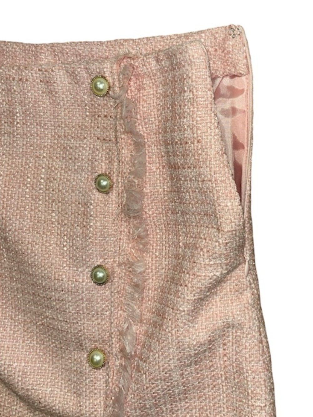 Francesca's Blue Rain Faux-Wrap Pink Plaid Tweed Mini Skirt - Picture 4 of 9